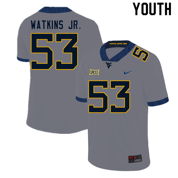 Youth #53 Eddie Watkins Jr. West Virginia Mountaineers College Football Jerseys Sale-Gray - Click Image to Close